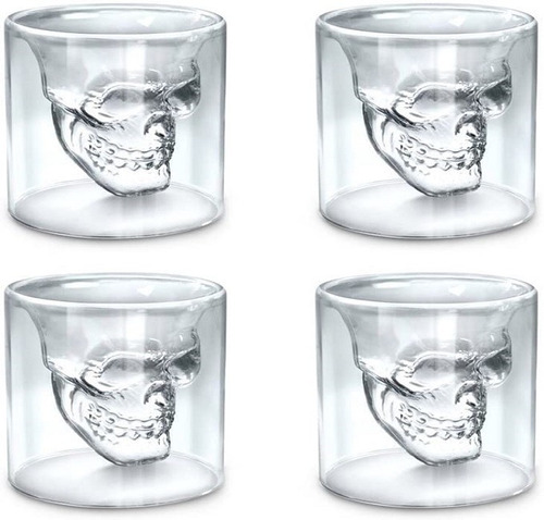 Set De Shots 4 Vasos Cristal Calavera Craneo 9 Cm (4 Pzas)