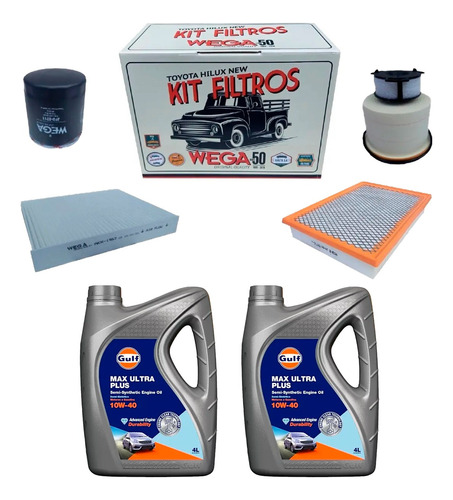 Kit 4 Filtros + Aceite 10w40 Gulf Toyota Hilux Motor 2.4 2.8