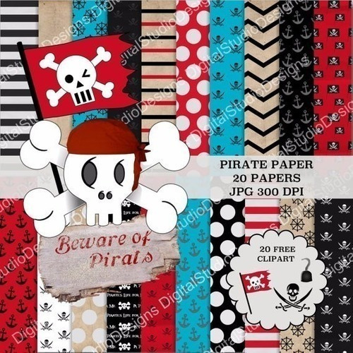 Kit Imprimible Piratas  20  Clipart - 20 Fondos