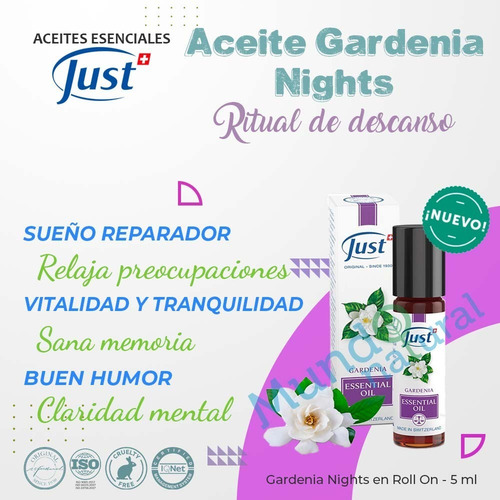 Imagen 2 de 6 de Aceite Gardenia Nights Just Roll On Producto Just Original