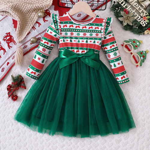 Vestido De Manga Larga Navideño De Otoño E Invierno Para Niñ