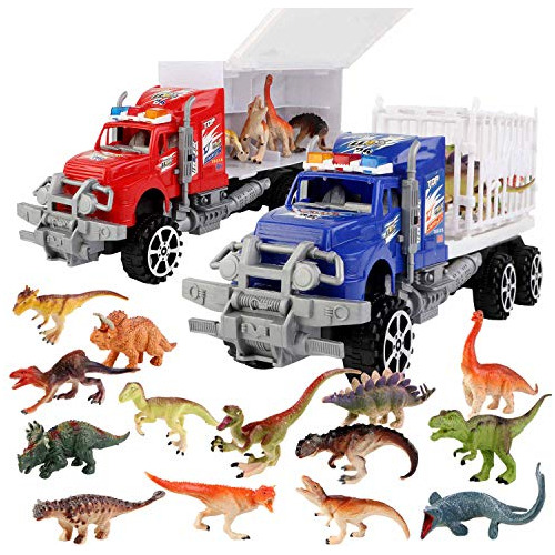 Smartyeen 2-pack Dinosaur Truck Carriers With 14pcs Dinosaur