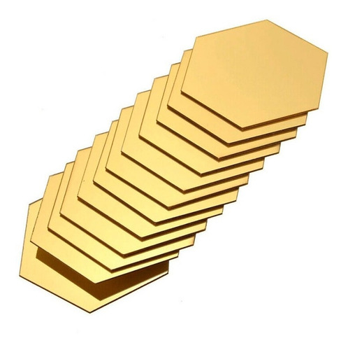 Espelho Em Acrílico De Decorativo Parede Hexagonal 50 Moldura Gold