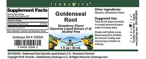 Terravita Extracto Glicerito Goldenseal Sabor Fresa 1oz