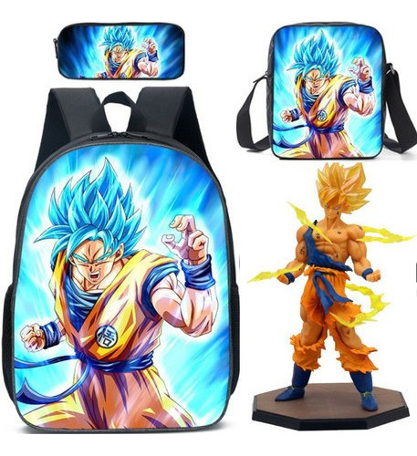 4 Piezas/set Mochilas Escolares Anime Goku Estudiante Mochil