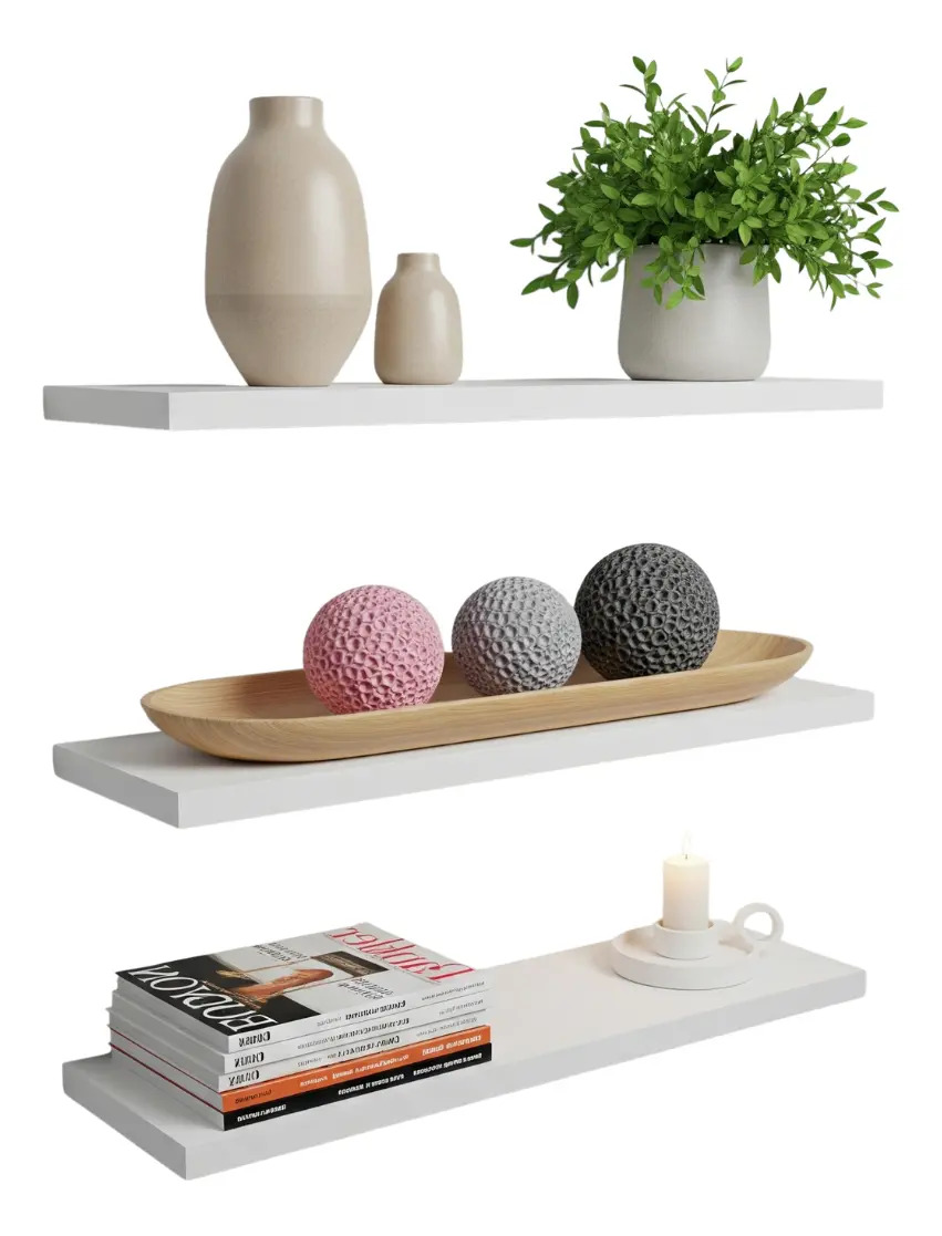 Repisas Flotantes Arad Set De 3 Modernas 30 X 15 Cm, Blanco Frosty