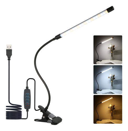 Clip-on Desk Lamp Dimmable Reading Light 3 Lighting Modes