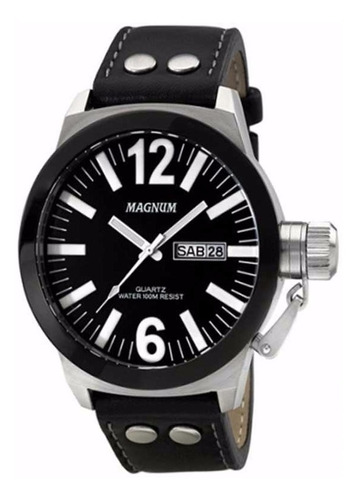 Relógio Magnum Masculino Ma31533t Aco Preto Couro