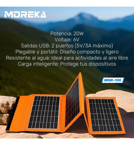 Panel Solar Portátil 20w 6v Plegable Camping Impermeable Color Default Title