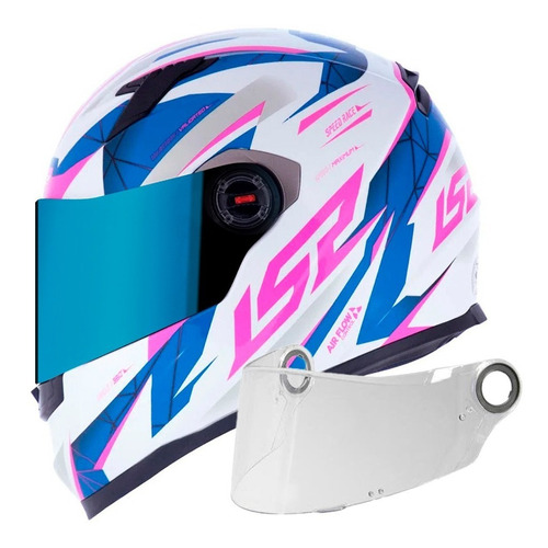 Capacete Ls2 Ff358 Draze Azul/rosa + Viseira Espelhada