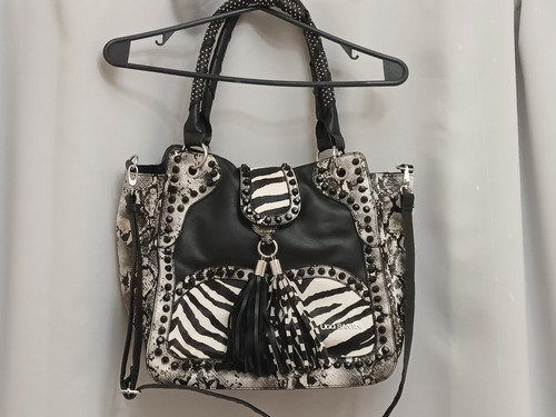 Cartera Ugo Santini Italiana Impecable Le Falta El Broche. T Blanco/negro Cebra /pitón (Usado)