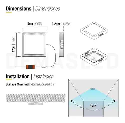 Foco Led Panel Plafón Níquel Cuadrado 17cm Sobrepuesto 12w