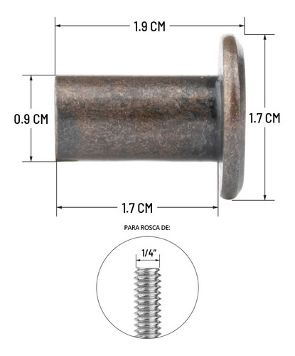 Tornillo Conector Tuerca Union Muebles Bronce 7cm 1/4 100pzs