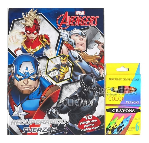 10 Libros Colorear Avengers Marvel + 10 Cajas 6 Crayolas