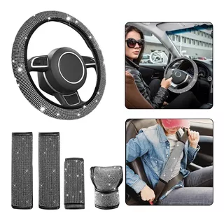 5 Pcs Funda Para Volante Para Mujer Brillos Diamantes 38cm