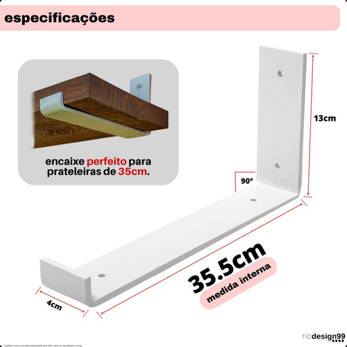 35cm - Mão Francesa Cantoneira Branco Invertida - Rio Design99 - Ferro Aço Suporte Para Prateleira Reforçada Resistente Industrial Madeira Bancada Estante S22