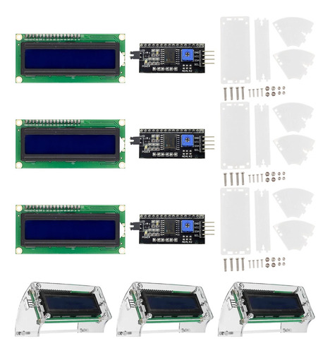 3 Pantallas Lcd 16x2 + 3 Interfaz I2c + 3 Protector Acrilico