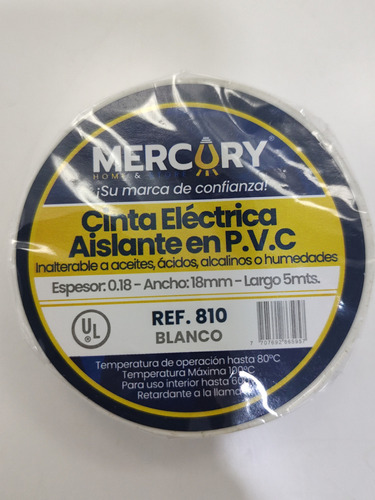 6 Unidades De Teipe Blanco 19mm X 5mts Mercury (cod.0029)