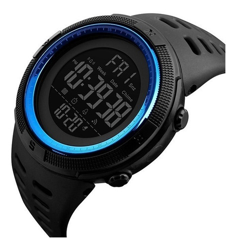Imagen 2 de 2 de Reloj de pulsera Skmei 1251 de cuerpo color negro, digital, para hombre, fondo negro, con correa de poliuretano color negro, dial gris, minutero/segundero azul, bisel color negro, luz verde y hebilla doble