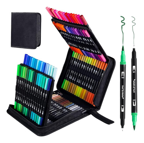 Chfine 100 Colores Artist Markers Dual Tip Pens, Fine Tip Co