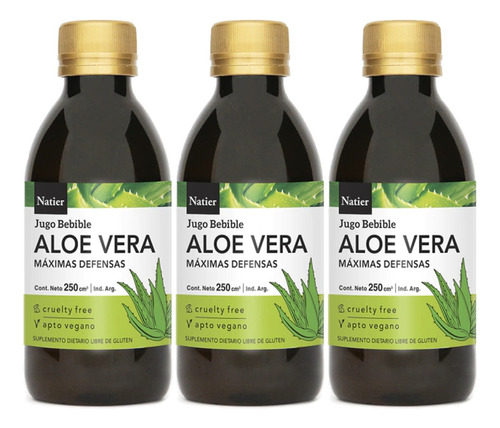 3 Unidades De Aloe Vera Bebible 100% Natural Natier 