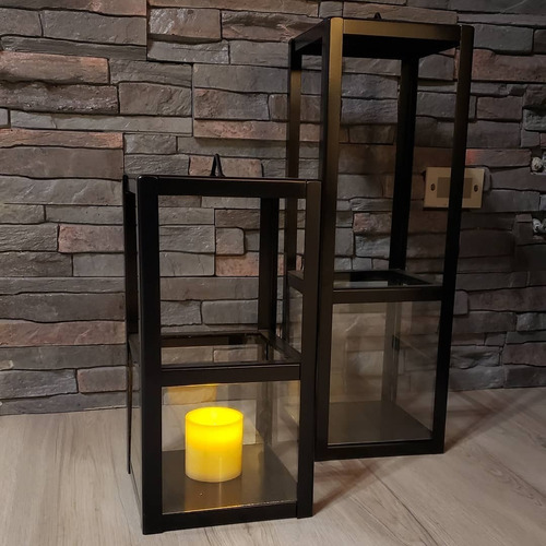 Imagen 2 de 4 de Fanal Mediano Hierro Faról Porta Vela Deco Vintage/negro