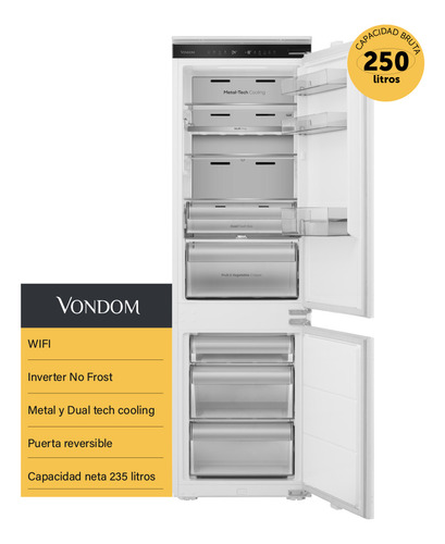 Heladera Combi Panelable Vondom Wifi Inverter No Frost - 250 L