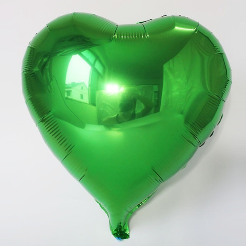 Baloes Metalizados Coração Verde Gás Hélio 45cm 10 Unidades