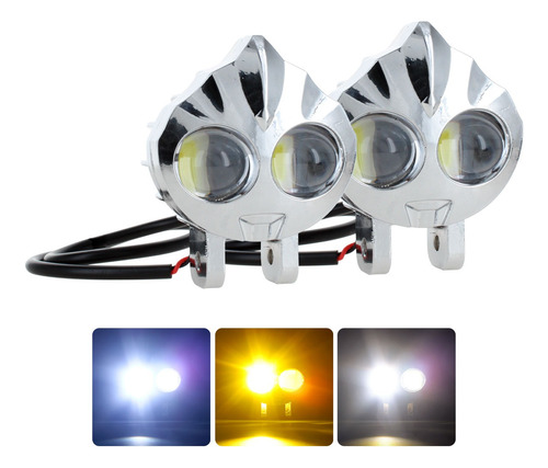 Par Faro Auxiliar Lupa Led Moto Cromado Flama Bicolor 12-24f