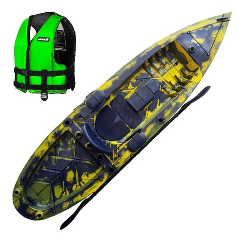 Caiaque Pesca Robalo Caiaker + Colete - Melhor Cor Verde Camuflado
