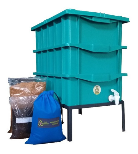Caixas Para Compostagem 15 Verde Com Suporte De Ferro