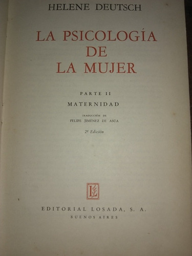 La Psicología De La Mujer. Tomo 2 Deutsch (1960/455 Pag ).