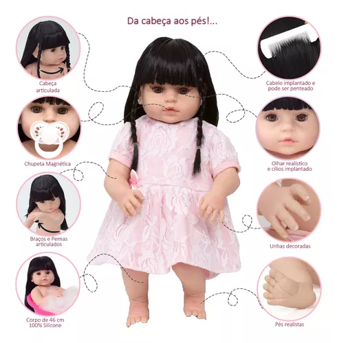 Boneca Reborn Baby Princesa Julia 100% Silicone + Acessórios