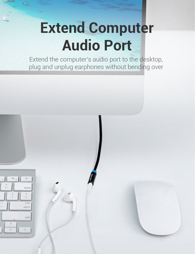 Cable Extension Audio Auxiliar Vention 3.5mm Nylon 1m 10 Pza