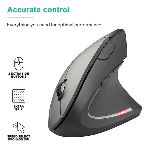 Mouse Inalambrico Ergonomico Diseño Vertical Usb Pc Oficina Negro