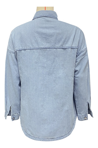 Blusa Casual De Mezclilla De Manga Larga Con Cuello En V