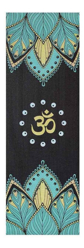 Om Joy tapete yoga estampado floral exercícios pvc premium cor preto 200x60cm