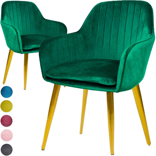 Set 2 Sillones Eames Tapizados Vintage Silla Patas Doradas Estructura de la silla Negro Asiento Verde