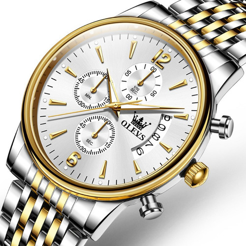 Relógio De Quartzo Com Cronógrafo De Luxo Olevs Calendar Correia Silver Golden White