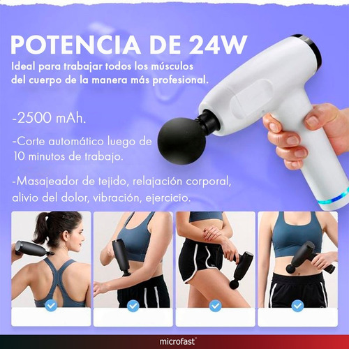 Masajeador Muscular Pistola Portátil 24w Batería 30 Vel Led