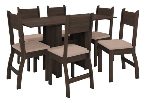 comprar M&C Juego De Comedor Mesa 6 Sillas Madera Mdf Tapizado Color Marrón