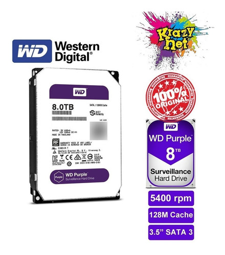 Imagen 2 de 6 de Disco Duro 8tb Teras Western Purpura Wd Sata Pc 128mb 3 Años