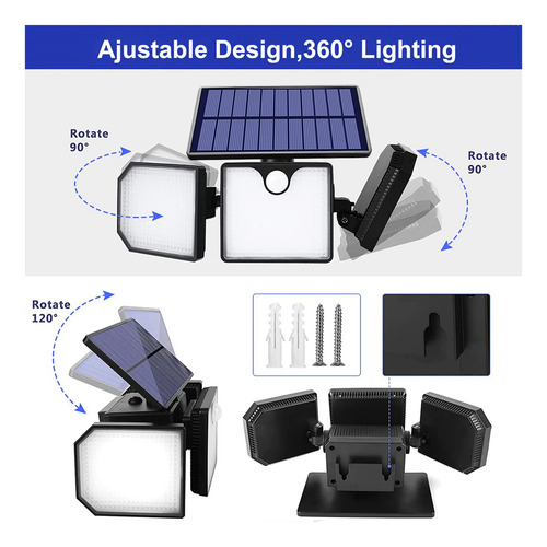Luzes Solares Com 3 Cabeças, Luzes Solares Led De Ângulo De