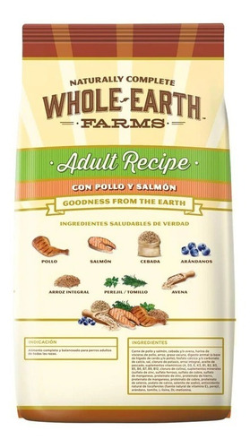 Alimento Whole Earth Farms Recipe para perro adulto todos los tamaños sabor pollo y salmón en bolsa de 12 kg
