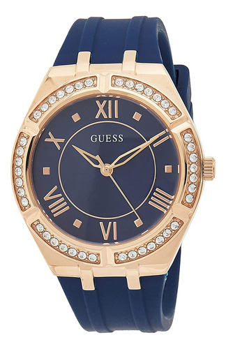 Reloj Guess Acero Oro Rosa Con Silicona Azul