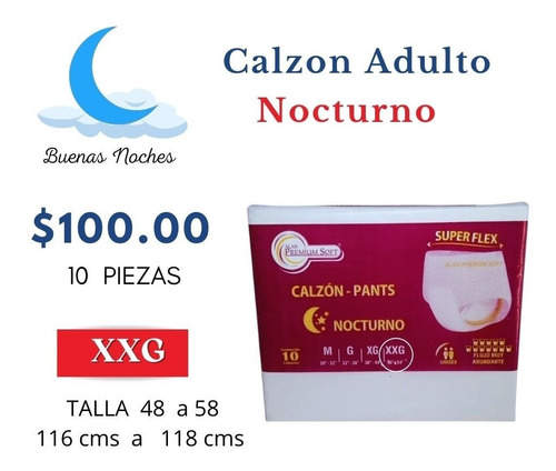 Calzon Desechable Adulto  Nocturno Talla Xxl 10 Pzs Vino