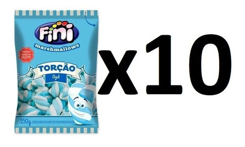 Kit 10 Pacotes De  Marshmallow Torção Azul  Fini 250g