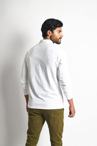 Polo Manga Larga Hombre Cuello Camisa Stealth Blanco