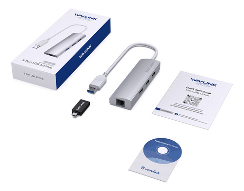 Hub Wavlink Usb 3.0 De 3 Puertos Con Adaptador Gigabit Ether