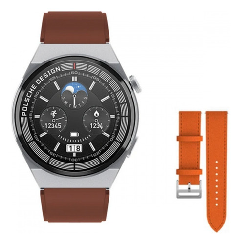 Smartwatch Inteligente Com Nfc Pagamentos P/ iPhone + Caixa Laranja Pulseira Marrom-claro